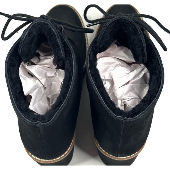 Eileen Fisher Alpine Black Nubuck Wedge Bootie Womens 8 Real Shearling New $275 - Picture 9 of 11